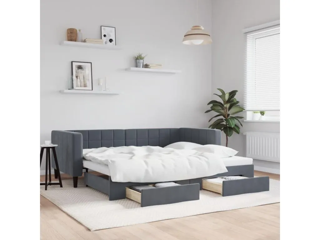 Sofá cama Andreuworldcasa con cajones terciopelo gris oscuro 90x200 cm
