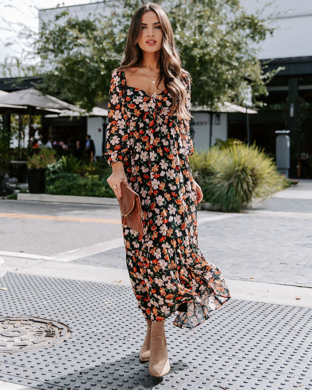 Choose Happiness Floral Chiffon Maxi Dress - Black - Se7enfashion