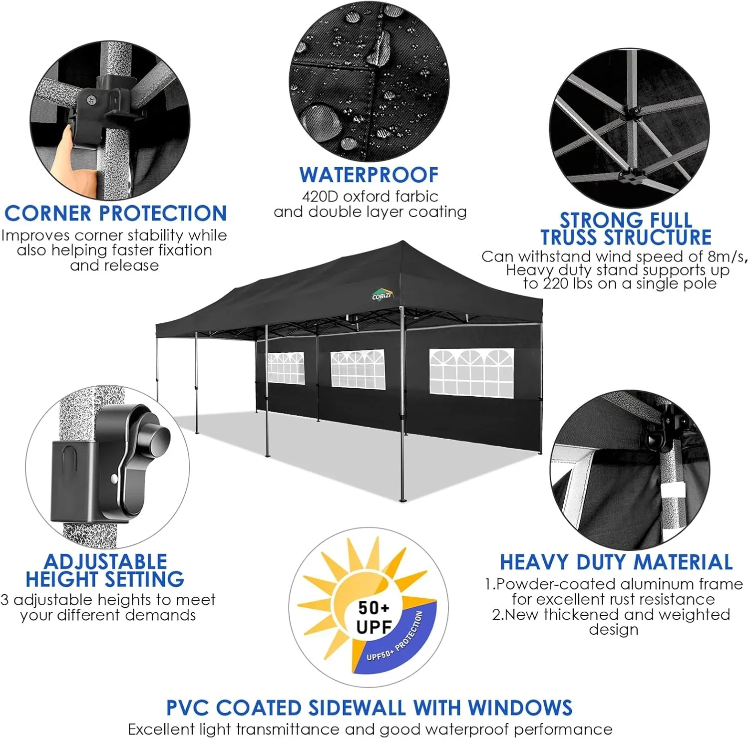 COBIZI 10x20 Heavy Duty Pop up Canopy Tent 6 sidewalls Commercial Canopy Wedding Party Tents