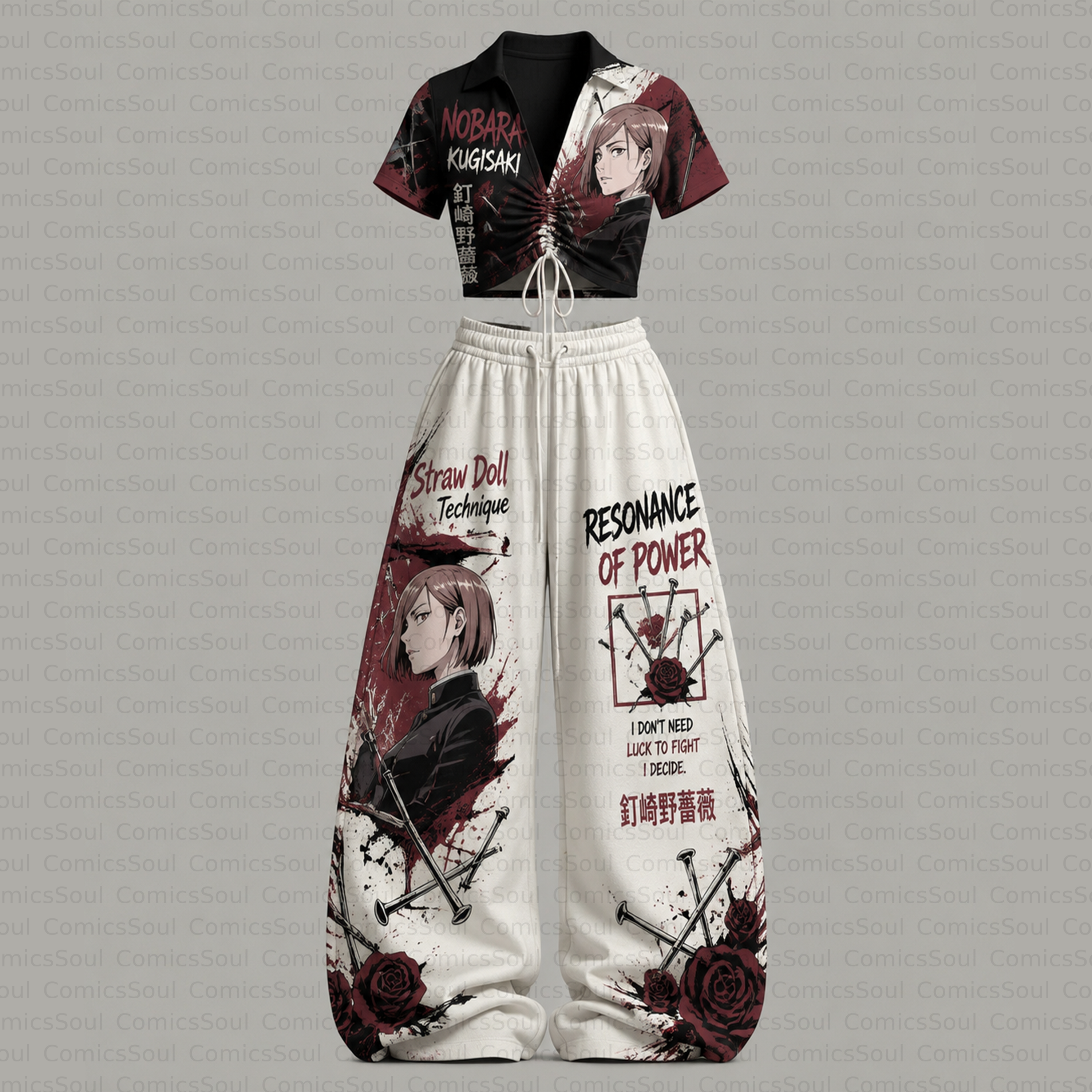 Jujutsu Kaisen Drawstring Short Sleeve Top & Long Pants Two-Piece Set TeeThreads Sustain the Scene with Custom Apparel