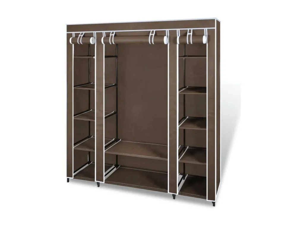 Armario de tela compartimentos y varillas marrón 45x150x176cm 67261YJPC
