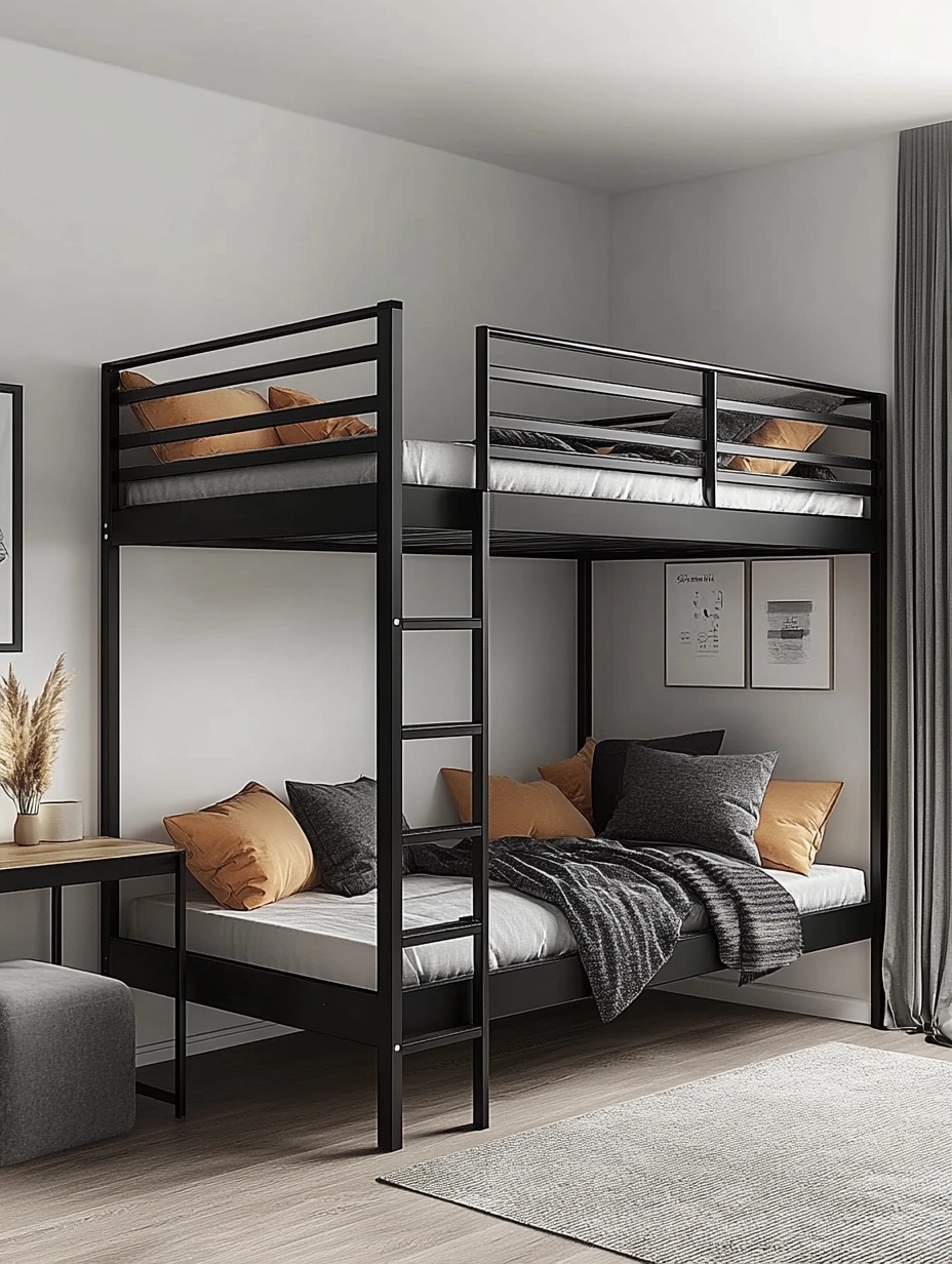 Cama litera de metal,revestimiento negro,metal,para dormitorio infantil,248x163x146 cm