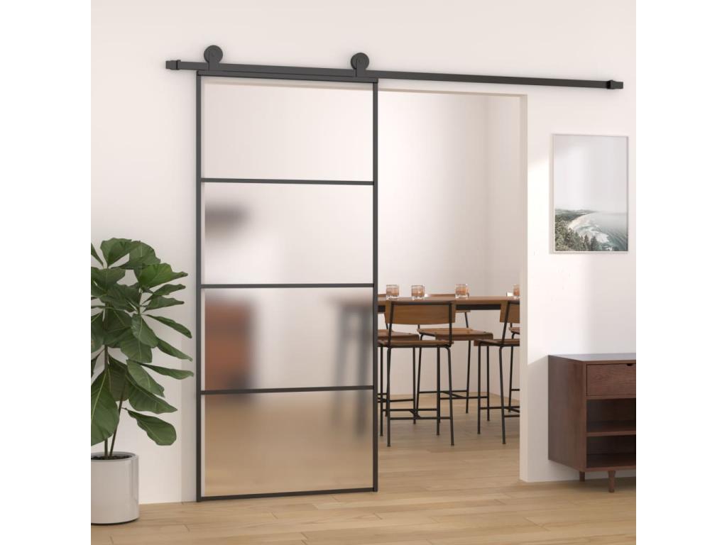Puerta corredera Vidrio ESG esmerilado y aluminio 90x205 cm Negro