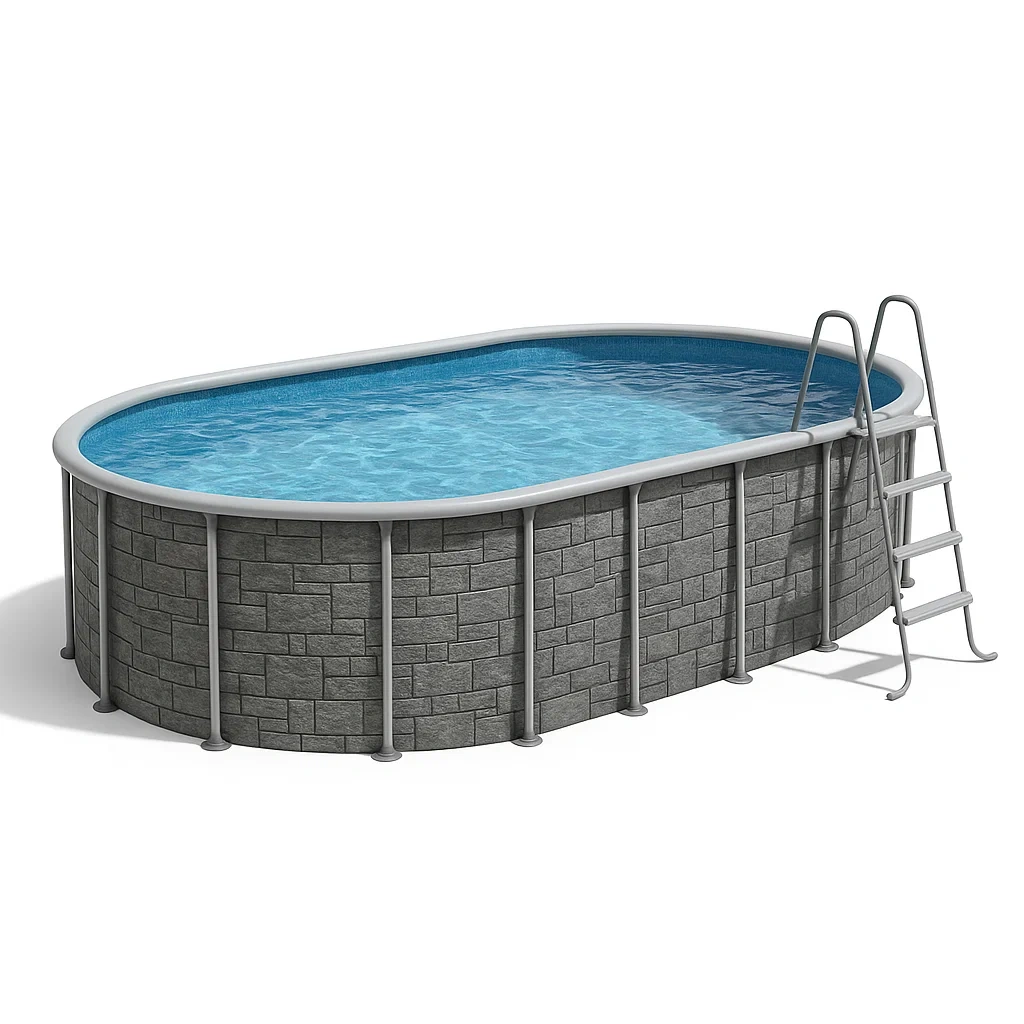 Piscina tubular ovalada desmontable con estructura de acero 418x243x98 cm gris/azul  stbEGsS137Jy