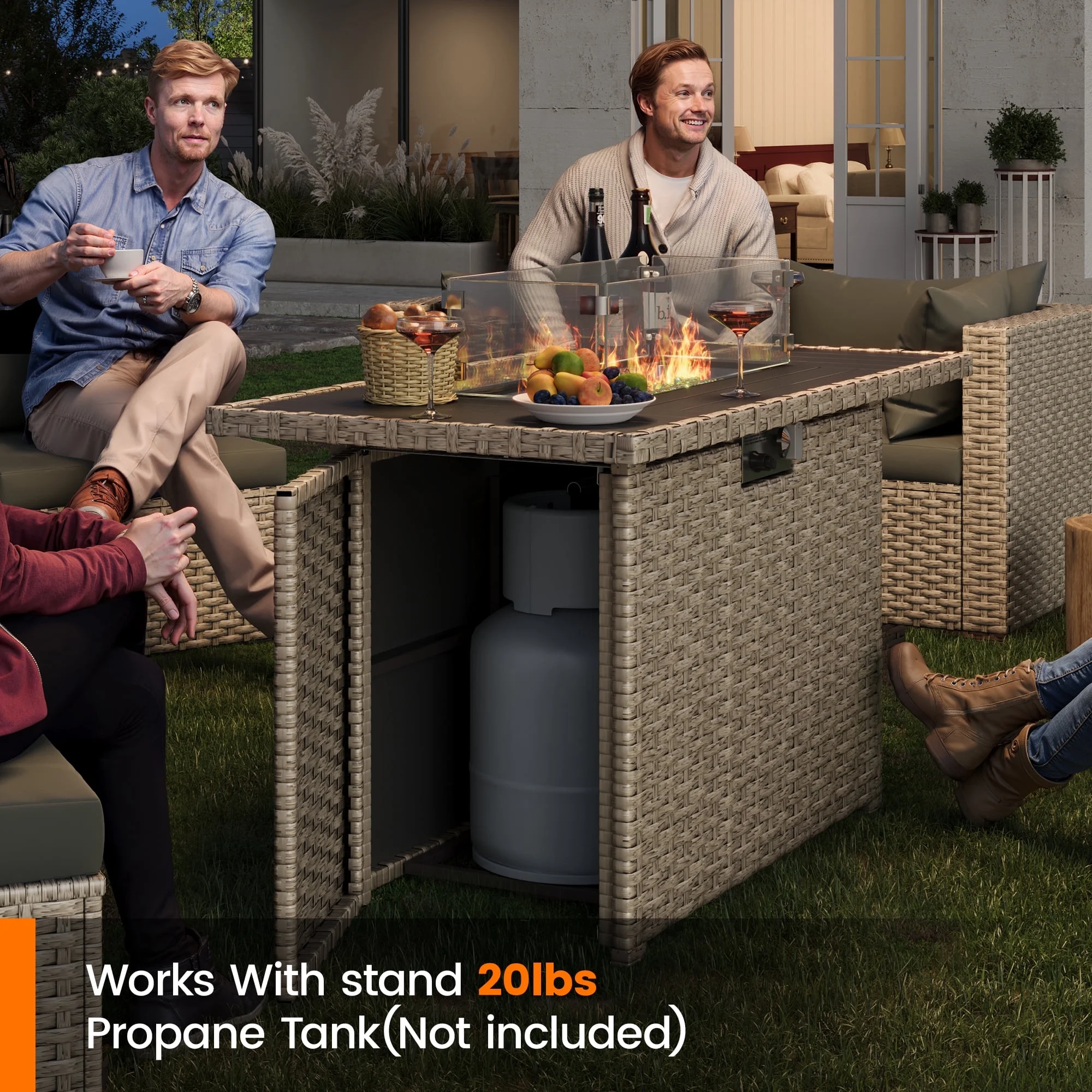 MRUAKA 8 Pieces Patio Furniture Set with Fire Pit Table, Outdoor Furniture Sectional Rattan Sofa with Slanted Back, Patio Couch with Glass Coffee Table for Backyard Garden (Dark Grey) - Image 7