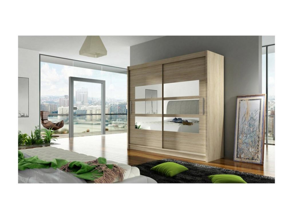 Armario Atlanta 101, Roble Sonoma, 215x180x58cm, Puertas de armario: Correderas
