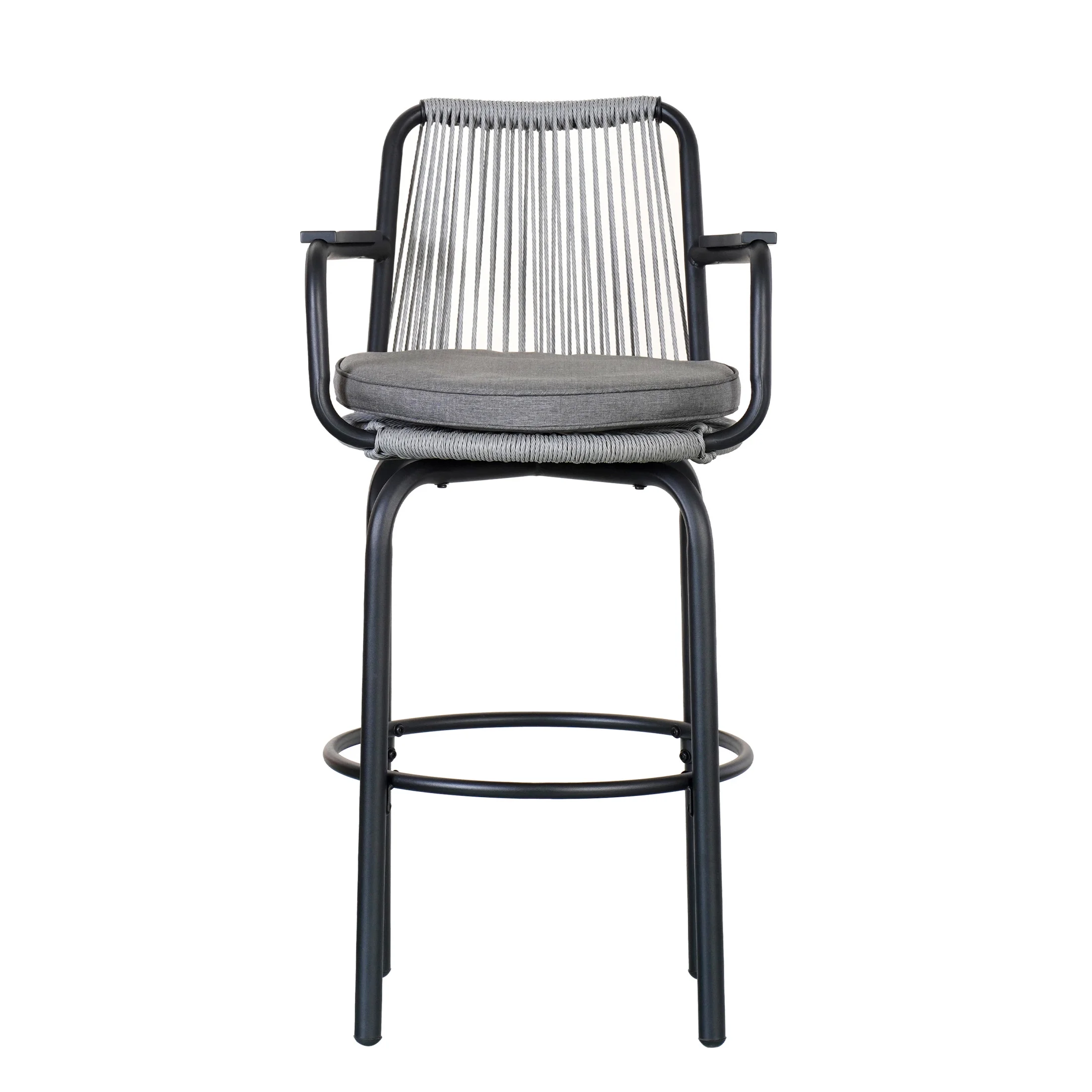 Lyric Modern 29" Outdoor Patio Bar Stools, Bar Chairs with Wood Grain Finish Frame with Hand-Woven PE Rattan Rope, Removable Cushions, Teak+Beige, Set of 2 - Image 16