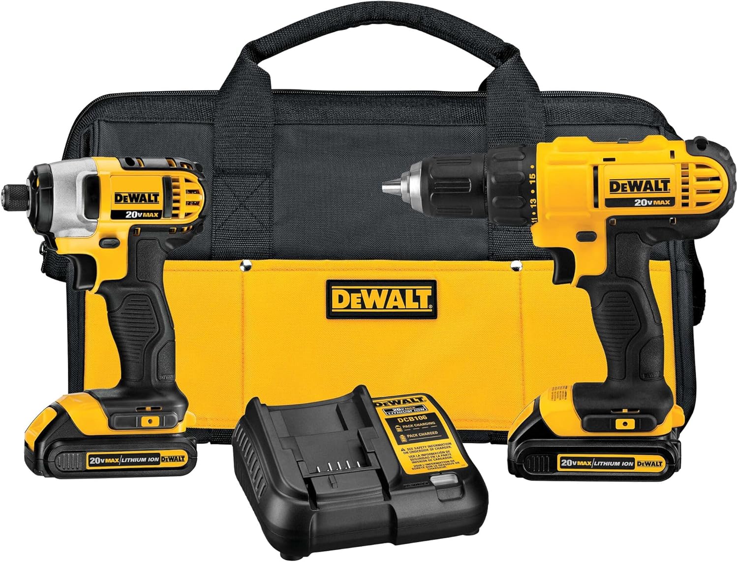 20V MAX Cordless Drill and Impact Driver, Power Tool Combo Kit with 2 Batteries and Charger