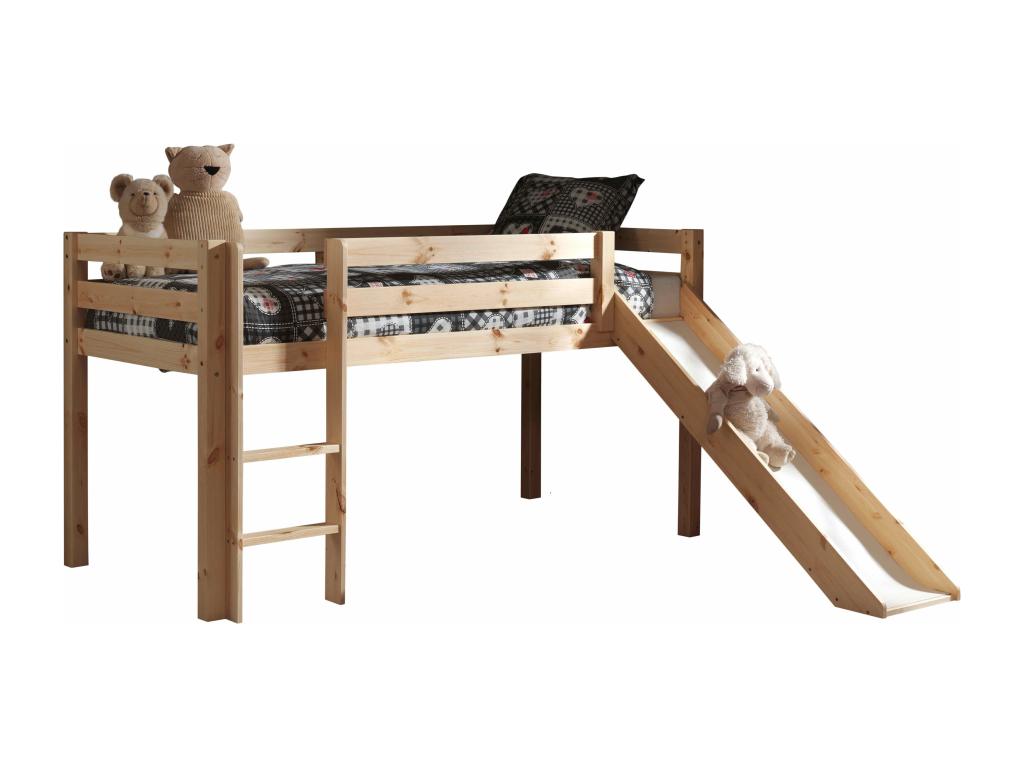 Cama tobogán 90x200 cm con tienda y túnel muelles pino macizo claro Pino