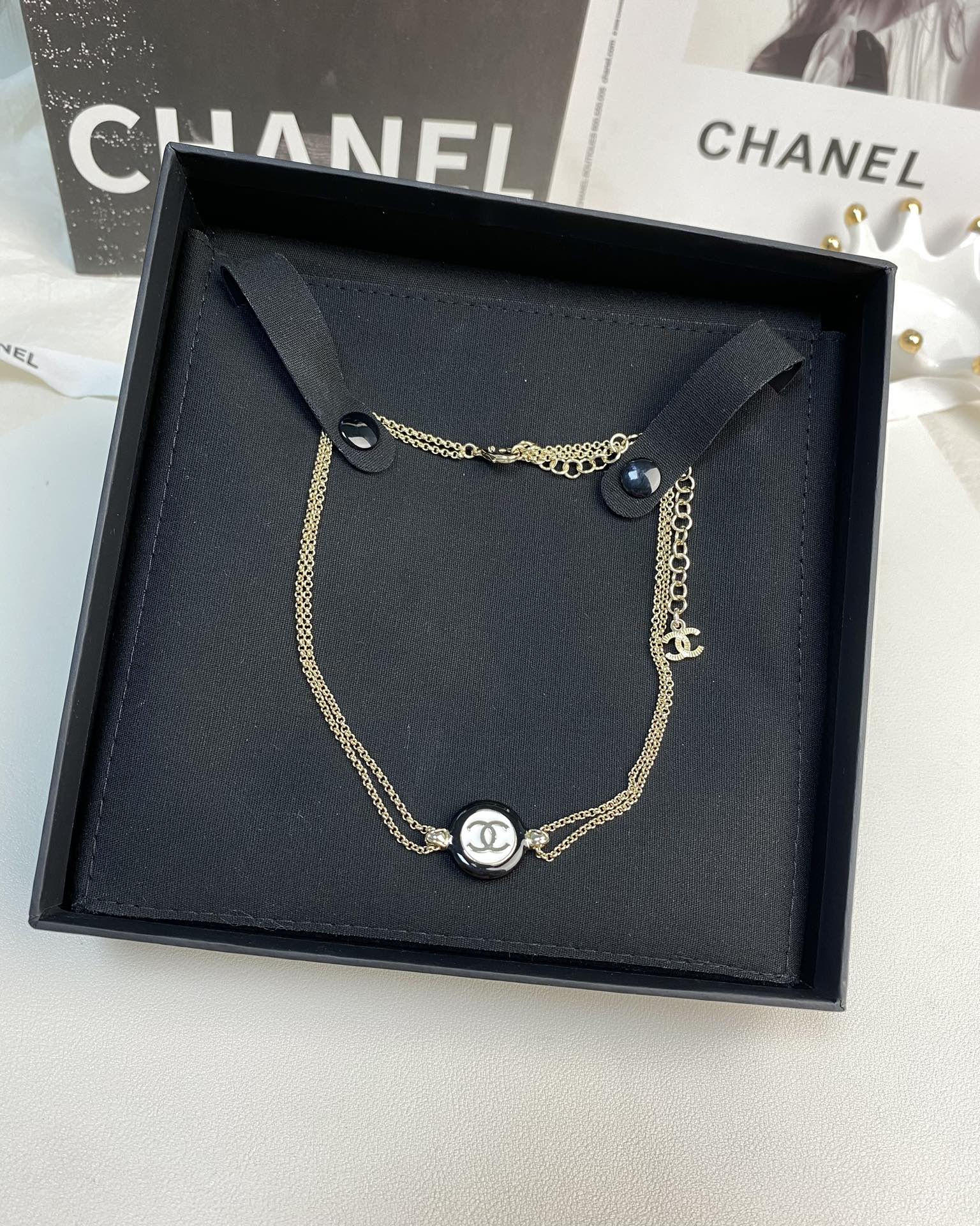 Chanel Black & White Round Enamel Necklace Bracelet and Ring - Original Replica Club