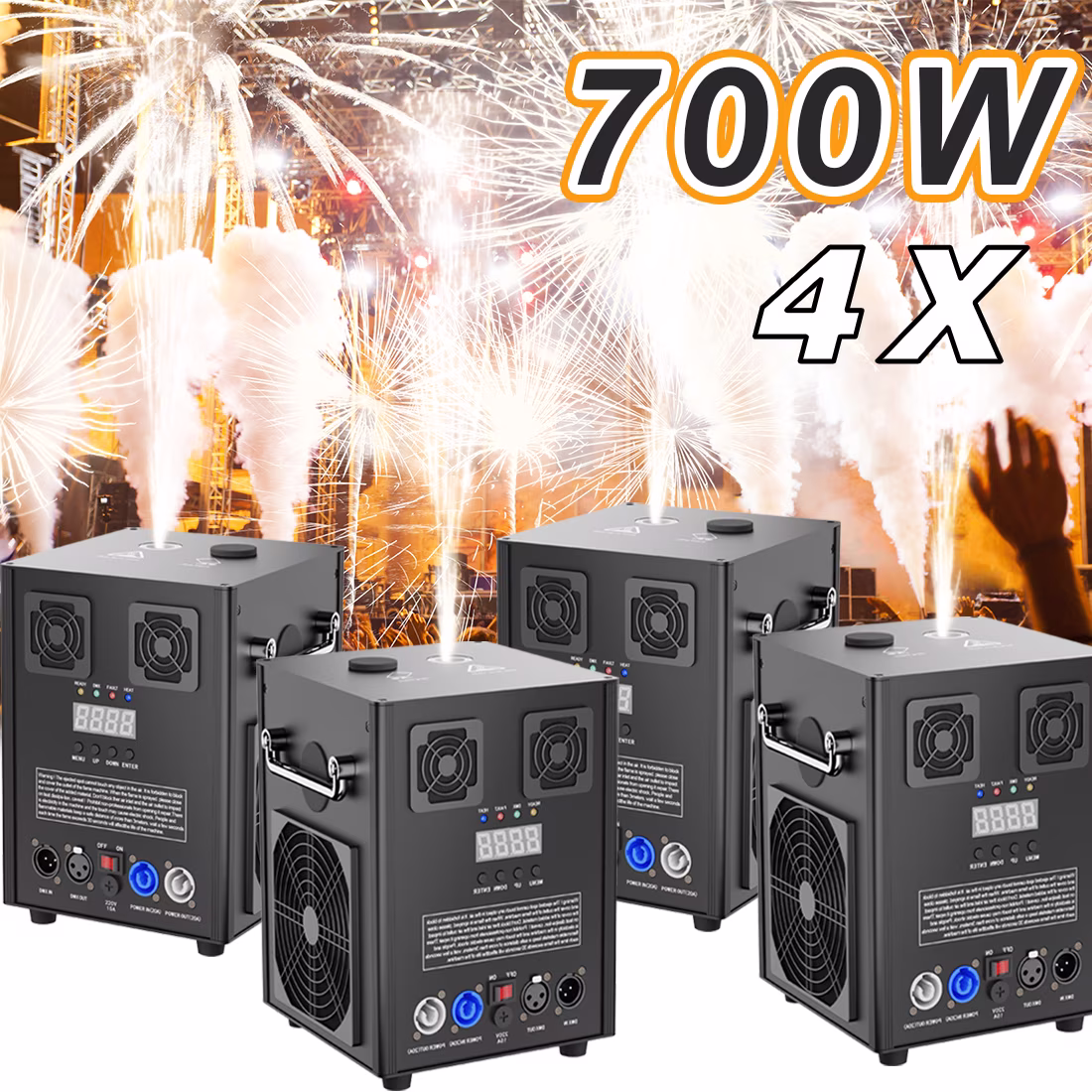 4 Pack 700W Cold Spark Machine DMX Stage Effect Machine for Stage DJ Disco Wedding # Black(Black/4 Pc Spark Machine)