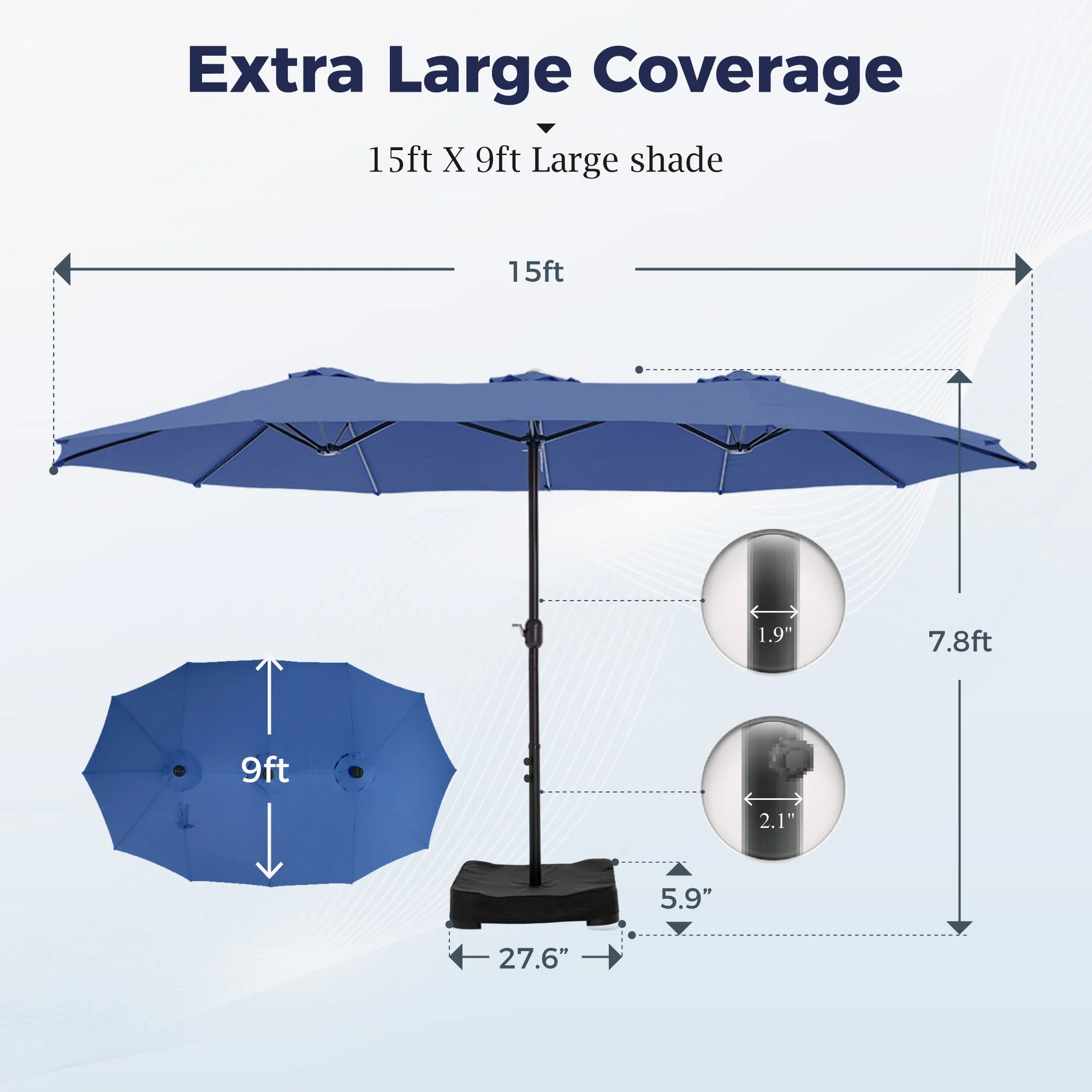 Alpha Joy 15ft Outdoor Patio Umbrella Extra-Large Double-Sided Garden Umbrella with Crank Handle and Base - Smoky Gray - Image 53