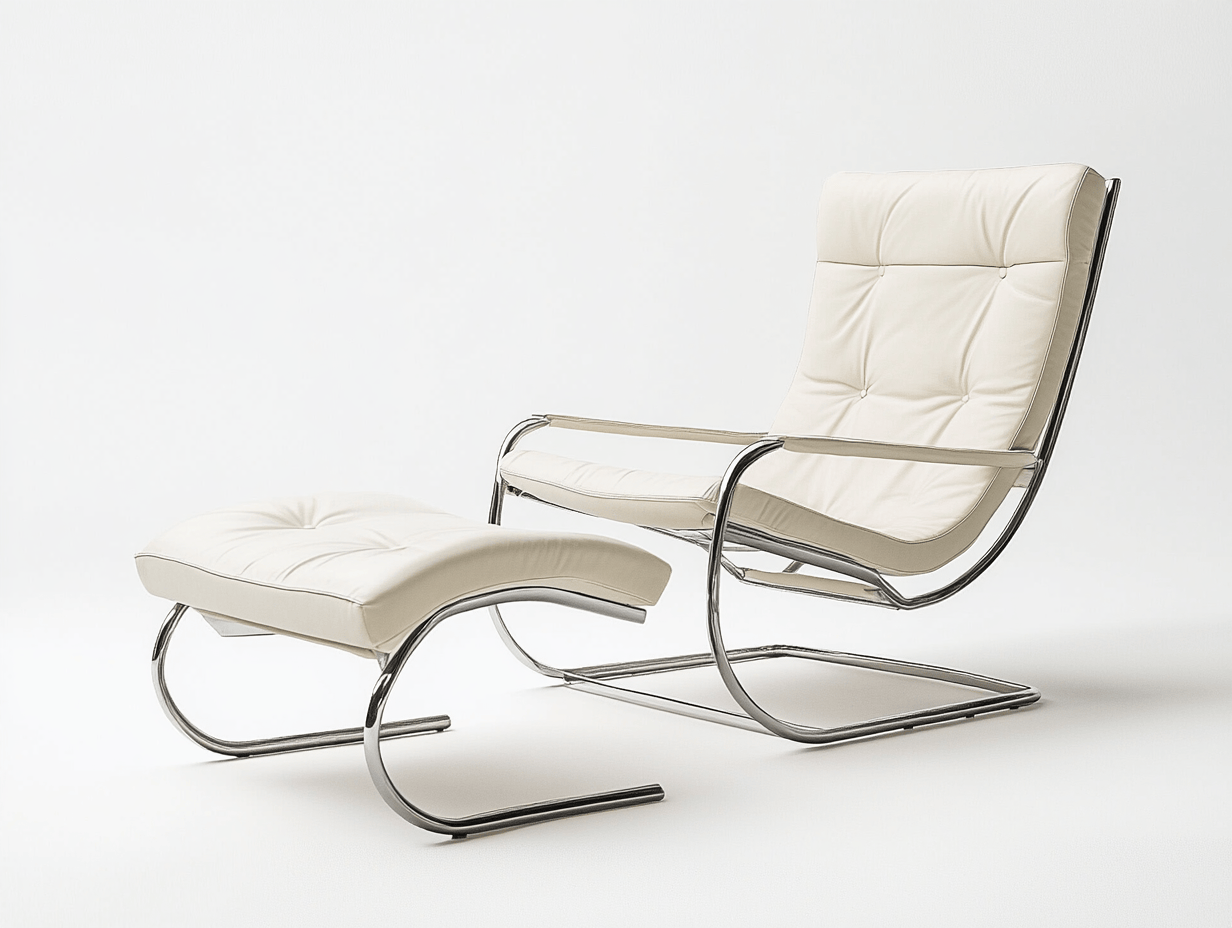 Set de sillón reclinable con reposapiés en cuero marfil - Cuero sintético - Acero - Estilo moderno