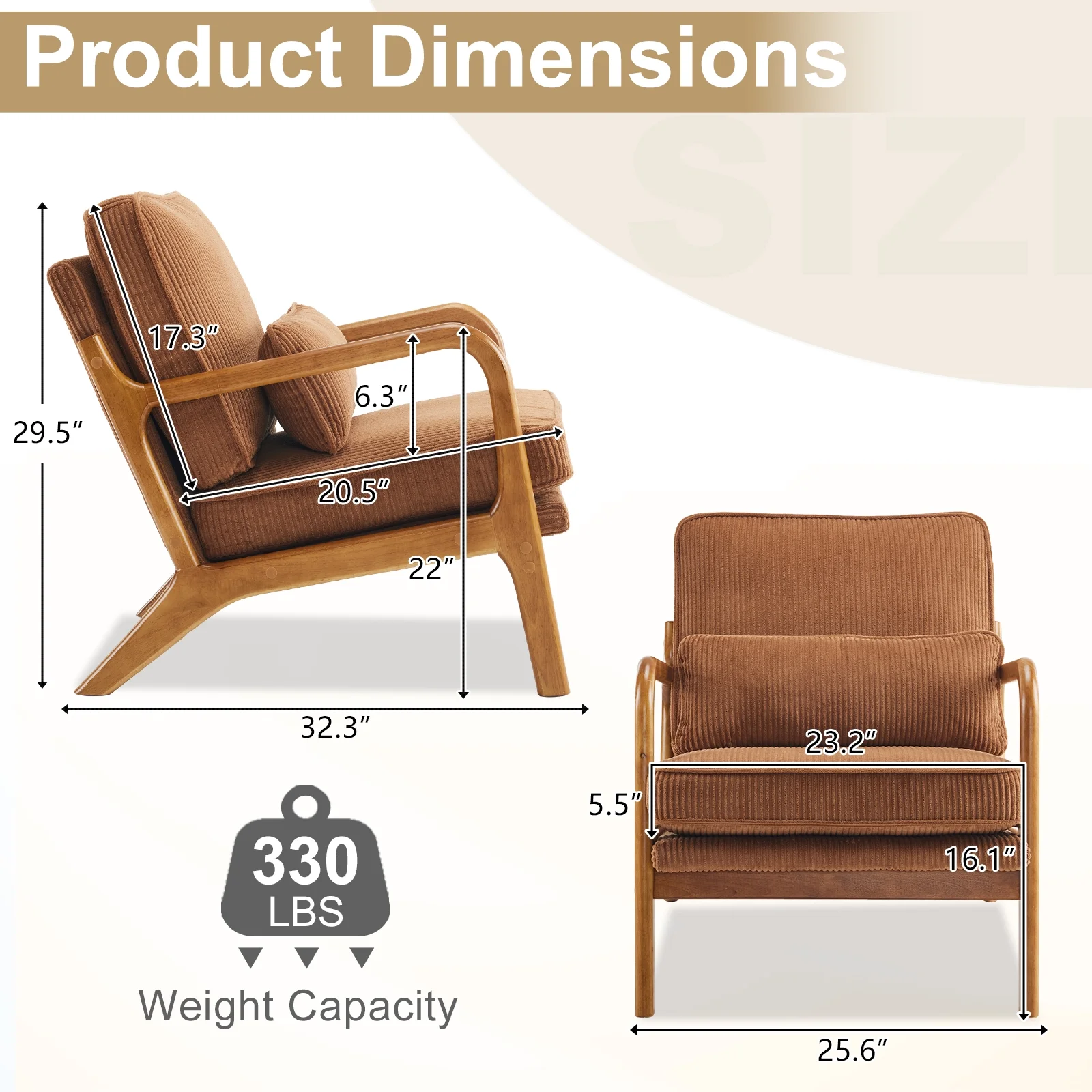 Ktaxon Accent Chair Corduroy Upholstered Armchair, Reading Club Chair with Pillow and Solid Wood Frame for Living Room Bedroom Furniture Off White - Image 38