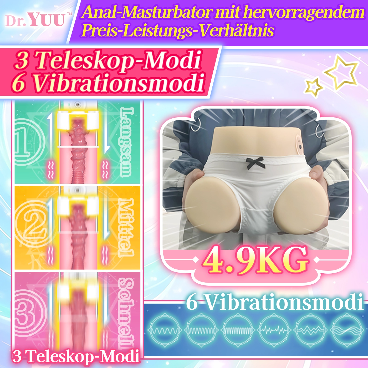 Dr.YUU Masturbator mit Spiralstruktur, Fleischrippen und Endkörnung