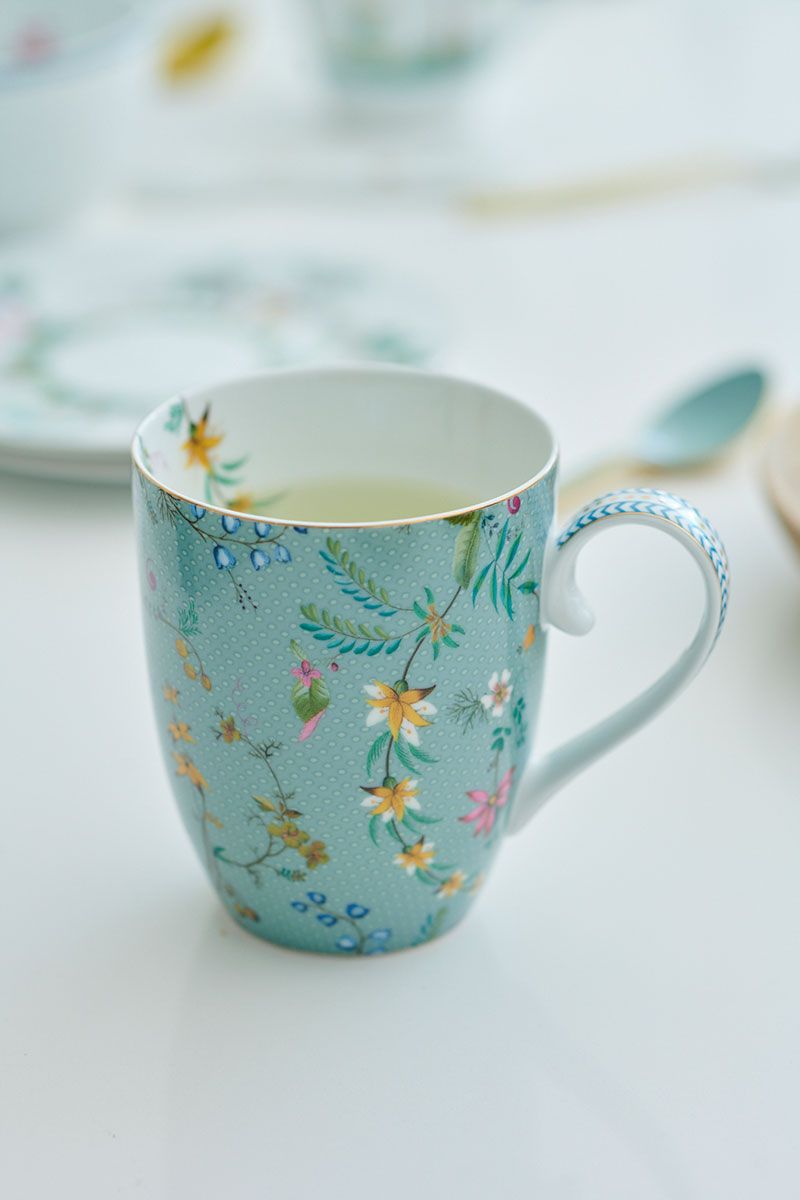 Set/2 Mugs Large Jolie Flowers Blue