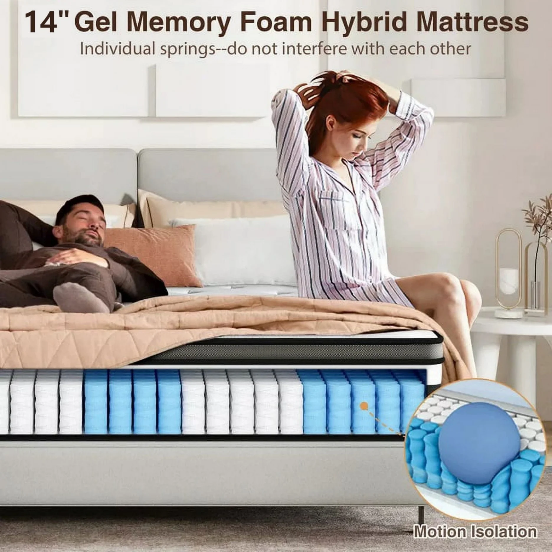 Queen Size Mattress in a Box, 14 Inch Gel Memory Foam Mattress for Cool Night & Pressure Relief, Medium Plush Feel with Motion Isolating, Breathable Fabric - Image 10