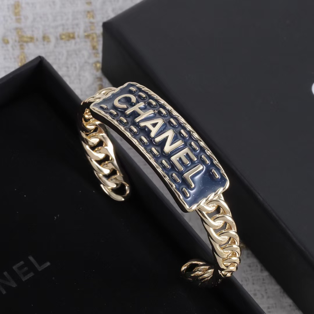 Chanel Letters Denim Open Cuff Bangle Bracelet - Original Replica Club