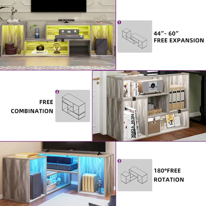 Modern Modular TV Stand with LED Lighting & Open Storage