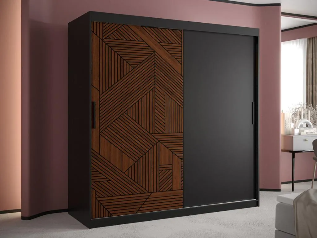 Armario Jmmhogar 465 Nogal | Negro 200x180x62cm Puertas de armario - Correderas