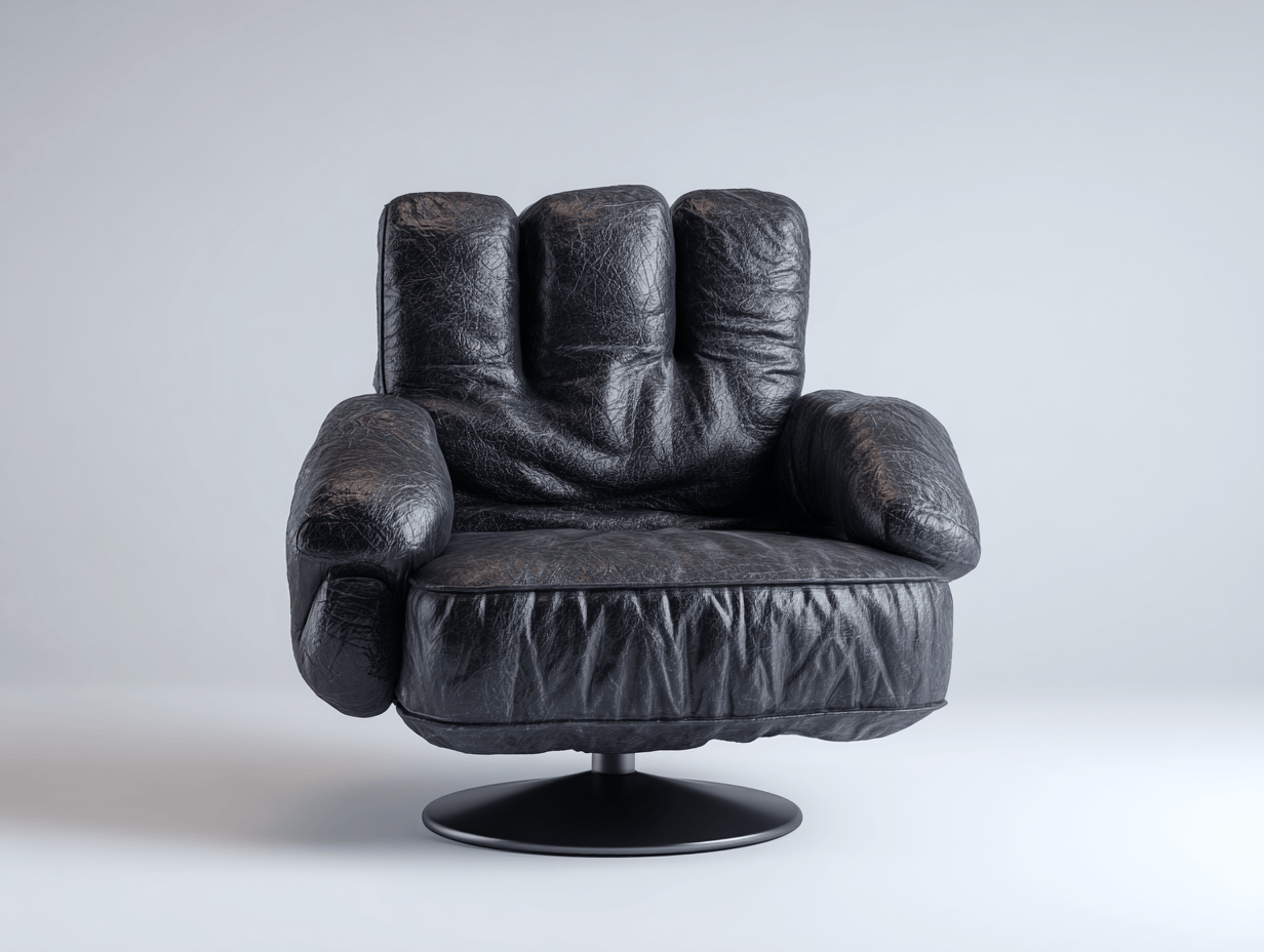 Sillón giratorio de cuero negro 90×85×100 cm - diseño en forma de mano - estilo moderno