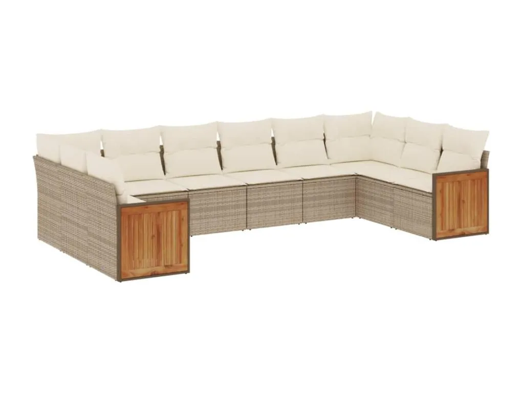 Juego de sofás jardín con cojines beige 10 piezas ratán sintético