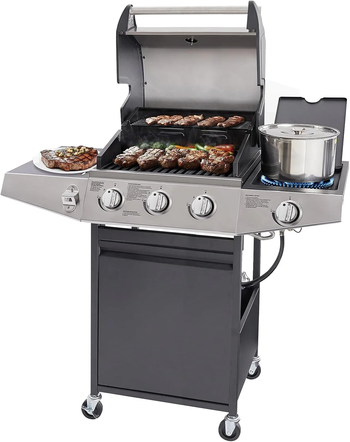 Unovivy 4-Burner Propane Gas Grill with Side Burner, Portable BBQ Grills with Oil Tray