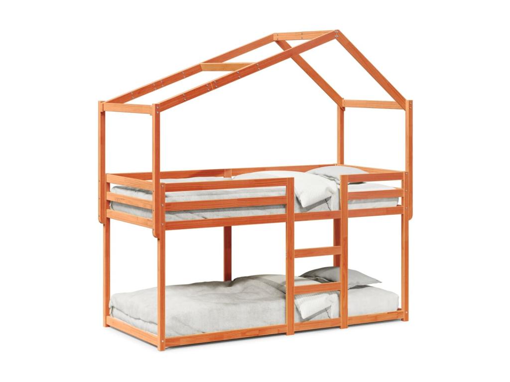 Cama litera con techo madera maciza pino marrón cera 75x190 cm