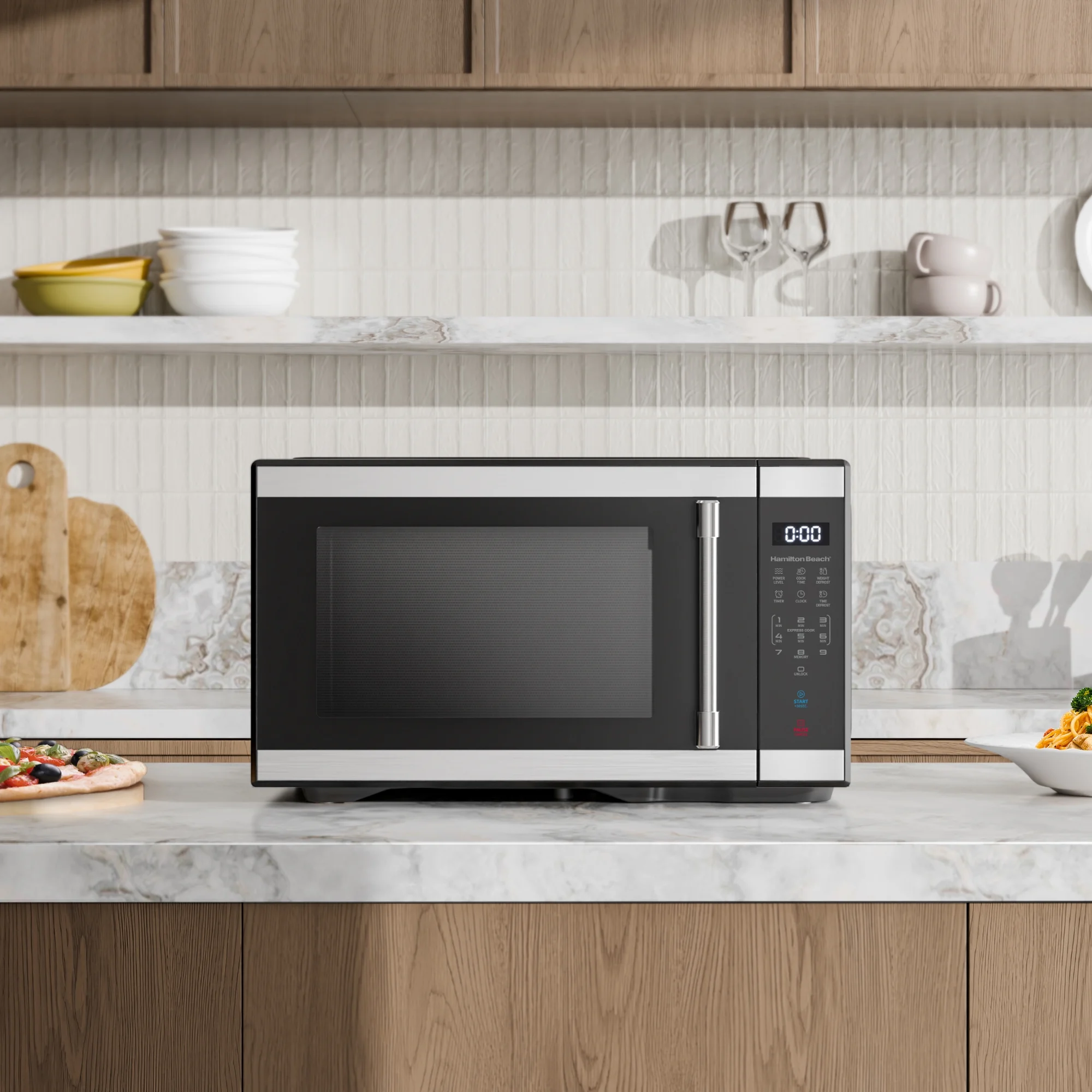Hamilton Beach 1.1 cu ft Countertop Microwave Oven, Black and Stainless Steel