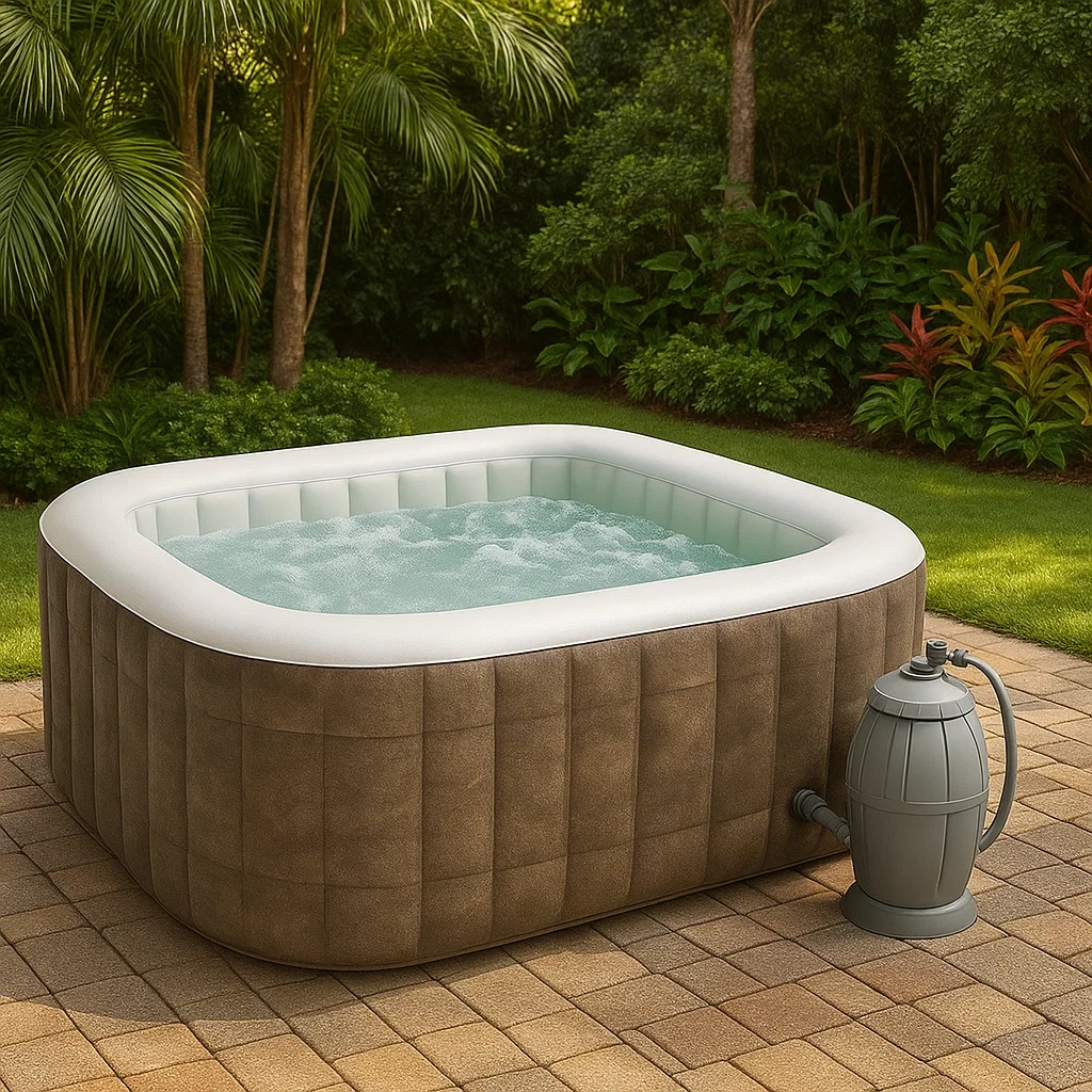 Spas hinchables 180x180x71 cm 4 plazas cuadrado Marrón claro/Blanco COxHFpg328BW