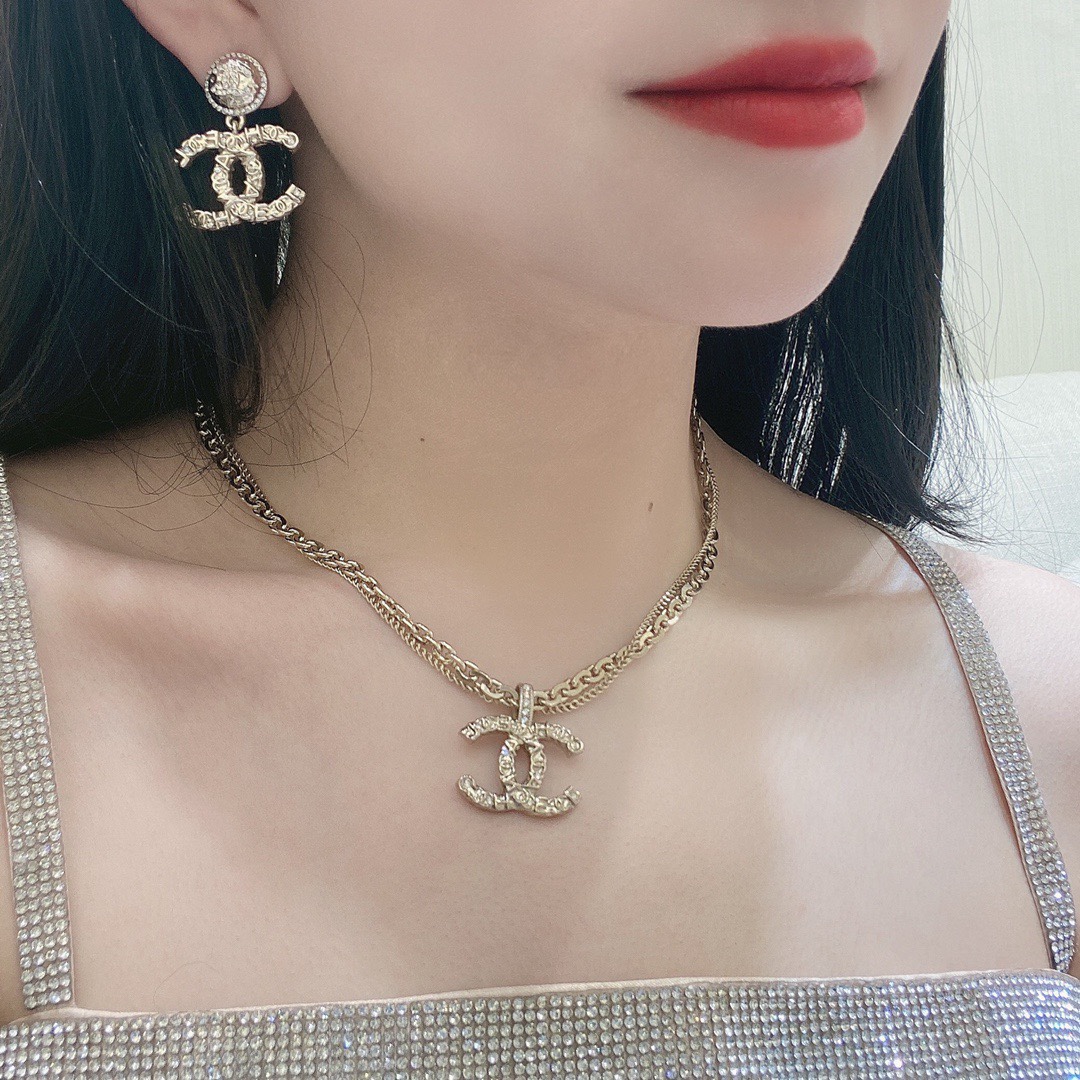 Chanel Embossed Monogram Brooch Earrings Necklace - Original Replica Club