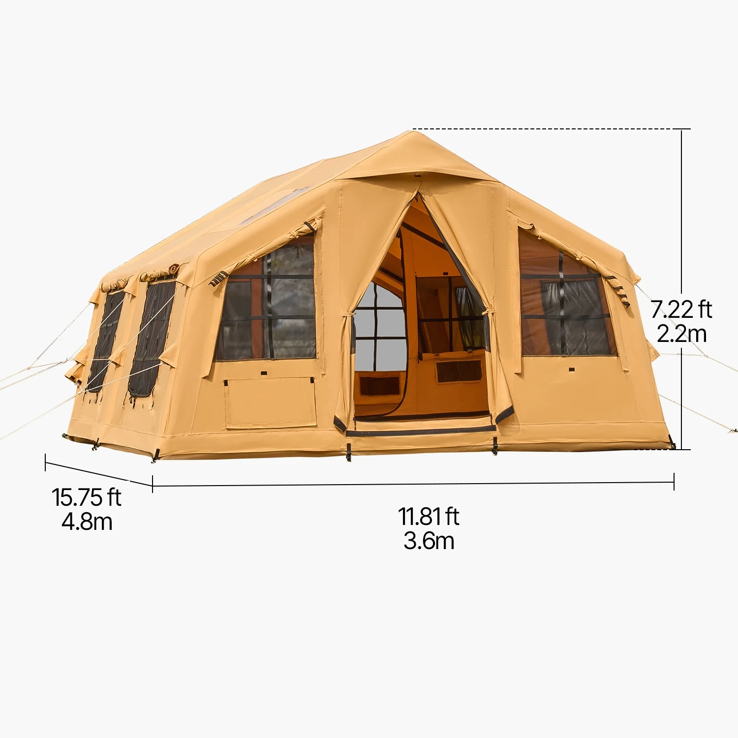 KFFKFF Inflatable Tent for Camping, 15.75 x 11.81 x 7.22 Ft Glamping Blow up Tent for 8-12 People, Air-Filled Camping Shelters, Outdoor Living Tent with Dual Sunroofs, Stove Jack - Image 8