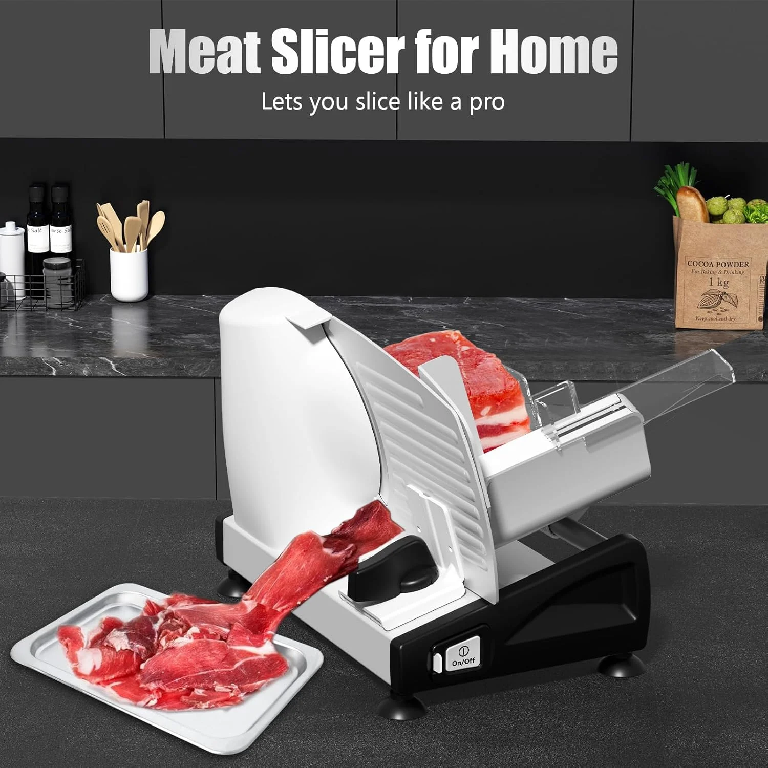 OSTBA Meat Slicer with Quiet DC Motor, 200W Electric Deli Slicer, Dual 7.5'' Stainless Steel Blades, 0-15mm Adjustable Thickness, Easy to Clean, Ideal for Meat, Cheese, Bread, and Vegetables - Image 4