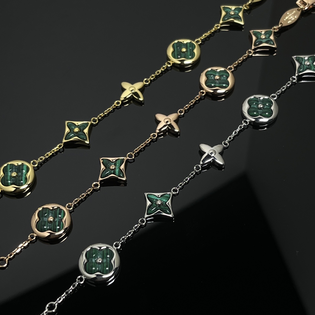 Louis Vuitton 5 Motifs Green Malachite Star Sun Blossom Bracelet - Original Replica Club