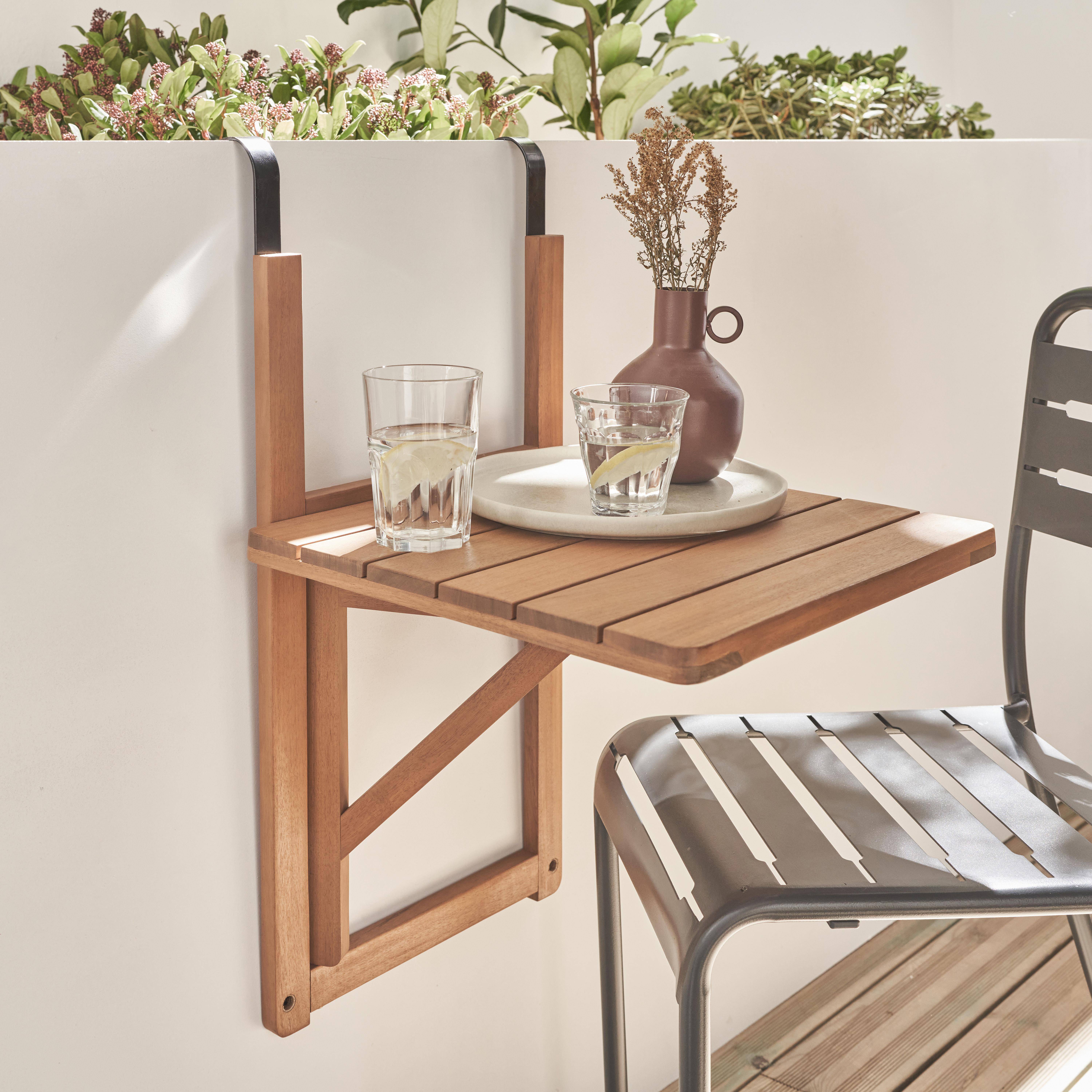 Bragance 40cm - Mesa auxiliar de madera para balcón, plegable