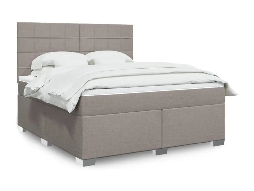 Cama box spring con colchón tela gris taupe 180x200 cm jpx3521172
