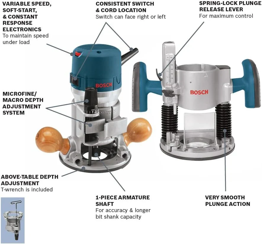 BOSCH Wood Router Tool Combo Kit, 12 Amp, 2.25 Horsepower - 1617EVSPK - Image 3 BOSCH Wood Router Tool Combo Kit, 12 Amp, 2.25 Horsepower - 1617EVSPK - Image 3