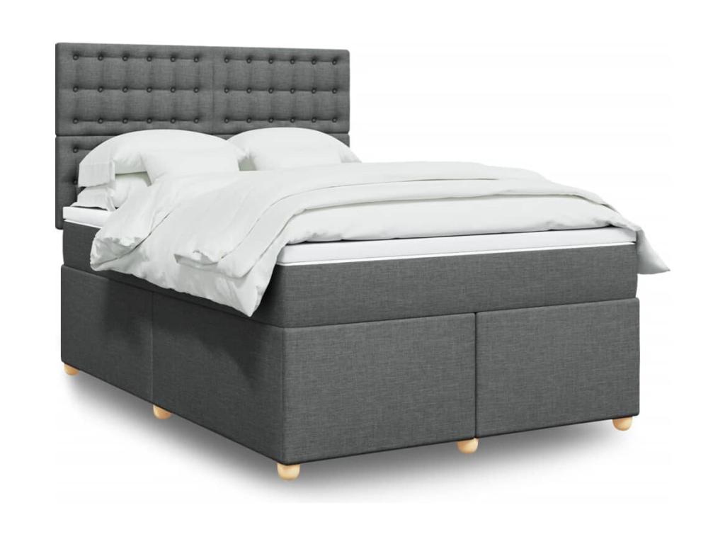 Cama box spring con colchón tela gris oscuro 140x190 cm