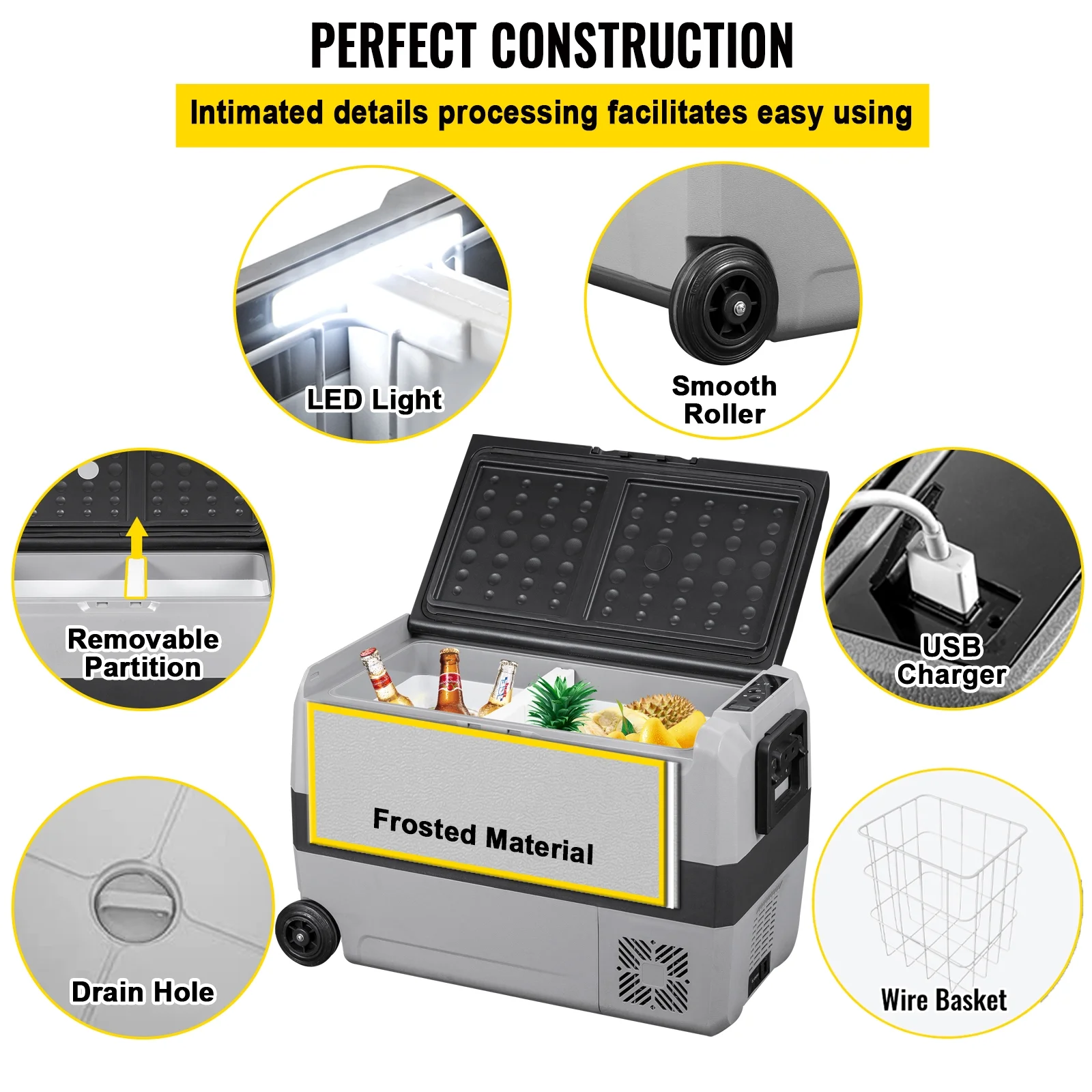 VEVOR Car Refrigerator 48Qt, Dual Zone Car Fridge Freezer12/24V DC & 110-240V AC Electric Compressor Cooler for Truck Vehicle RV - Image 4