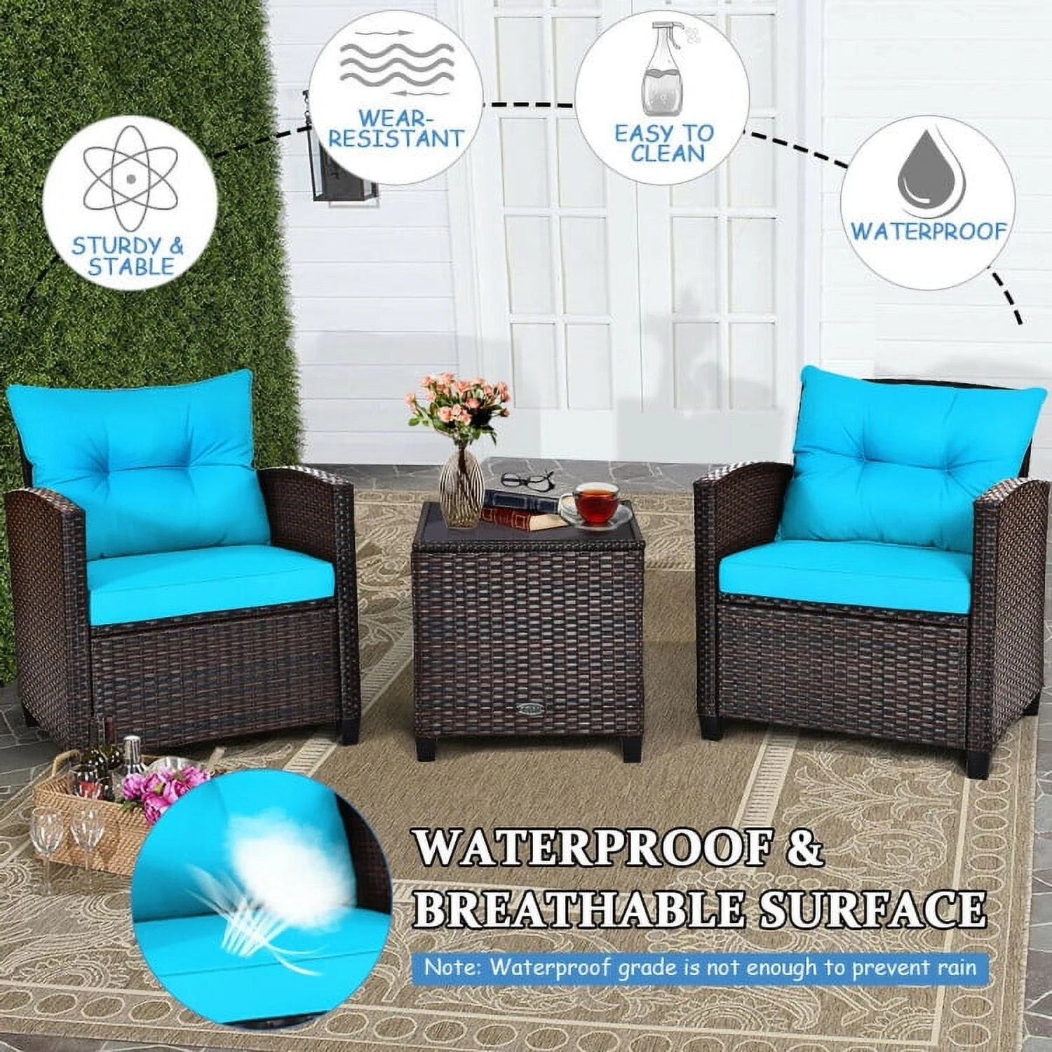 Spaco Patio Furniture 4 Pieces Patio Rattan Furniture Set, Outdoor Wicker Rattan Chairs Garden Backyard Balcony Porch Poolside loveseat with Coffee Table Cushioned Sofa-White - Image 15