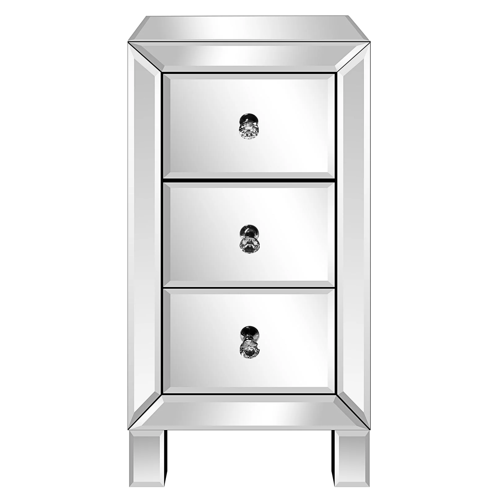 Zimtown Mirrored Glass 3-Drawers Nightstand Bedside Table Storage Bedroom - Image 4