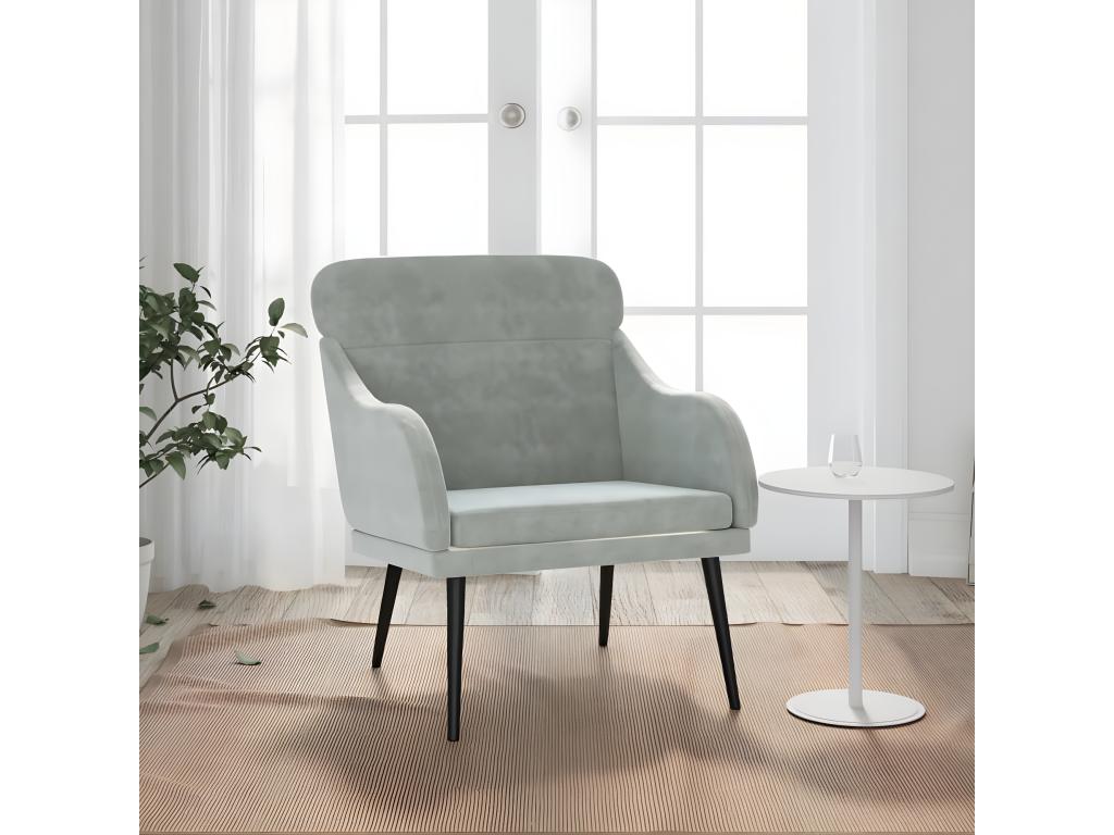 Sillón de terciopelo gris claro 63x76x80 cm