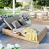 Harper & Bright Designs Rattan Outdoor Double Lounge Chaise 2-Person PE Wicker Outdoor Patio Sunbed with Canopy Cover for Backyard Garden Balcony, Beige+Black - Image 54
