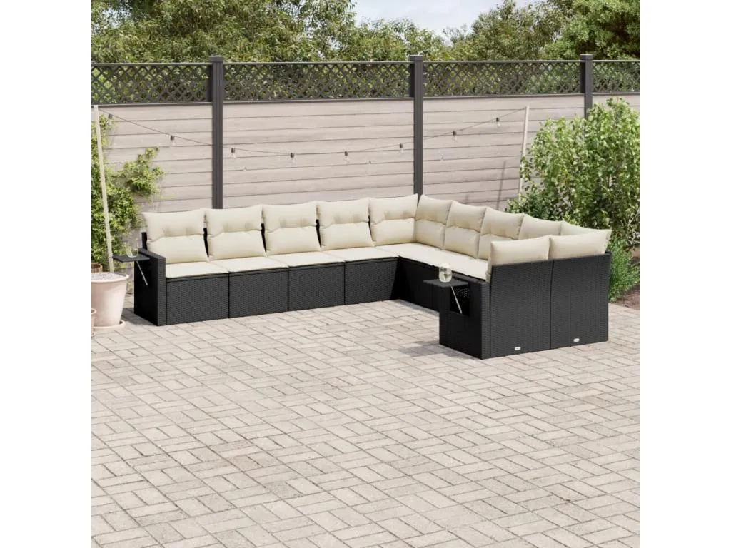 Hogarsens Set de sofás de jardín 10 pzas cojines ratán sintético negro