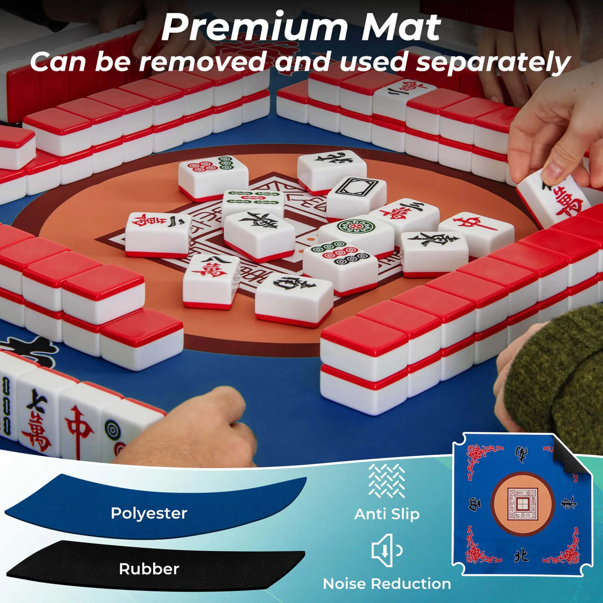 Costway 35" Folding Mahjong Table with Cup Holders & Smooth Felt Mat Carrying Handle Green - Image 31