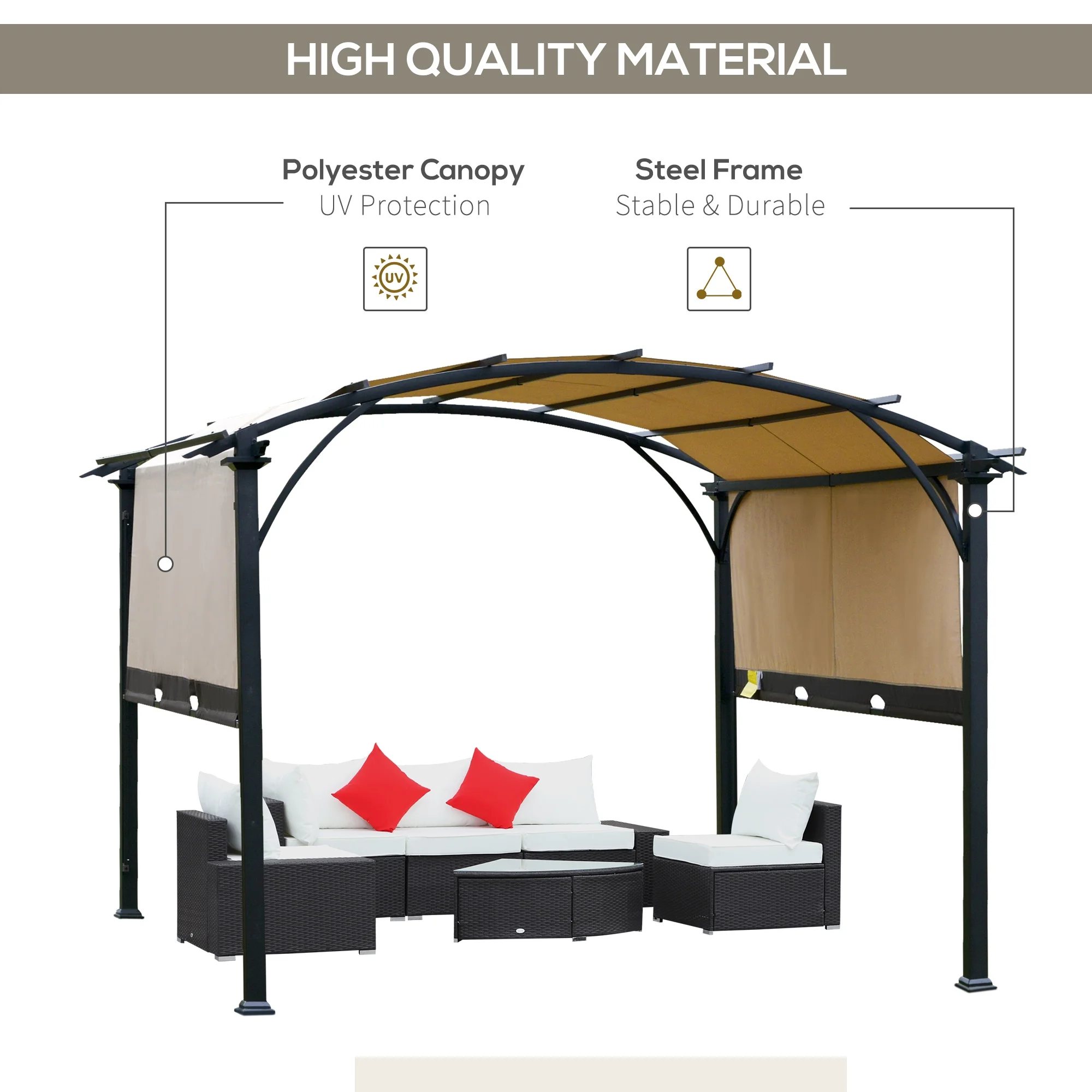 Outsunny 11' x 11' Outdoor Retractable Pergola Canopy, Sun Shade Canopy Patio Metal Shelter for Garden Porch Beach, Beige - Image 4
