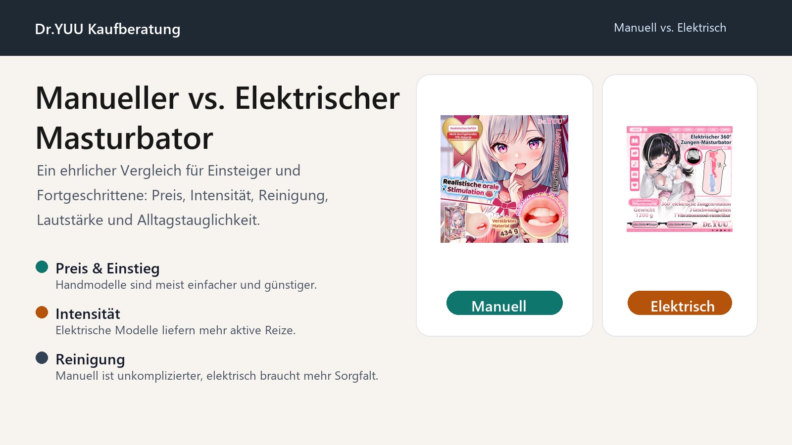 Manueller vs. elektrischer Masturbator im fairen Dr.YUU Vergleich