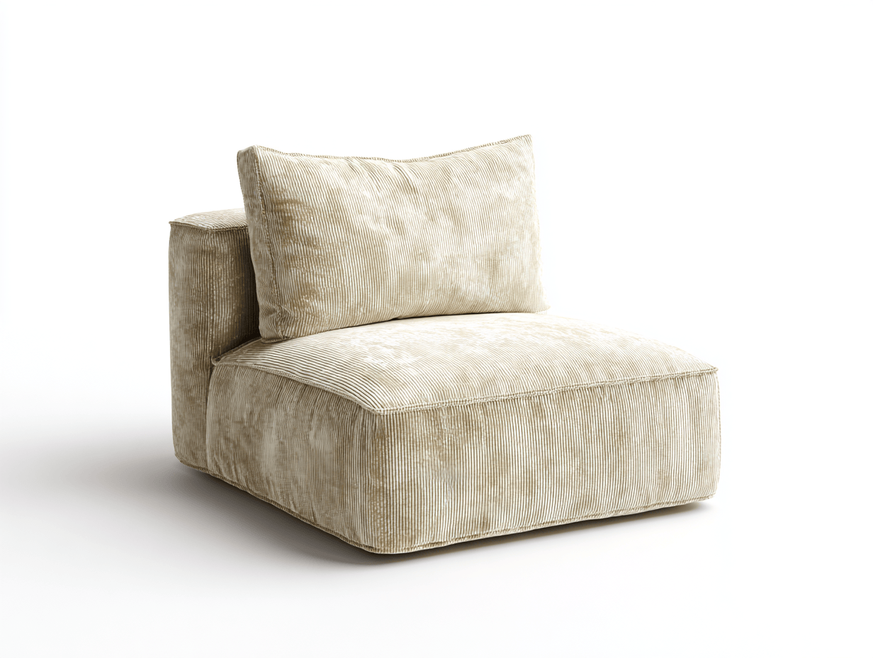 Sillón armless de pana beige 90×100×85 cm – con un cojín de respaldo – estilo moderno