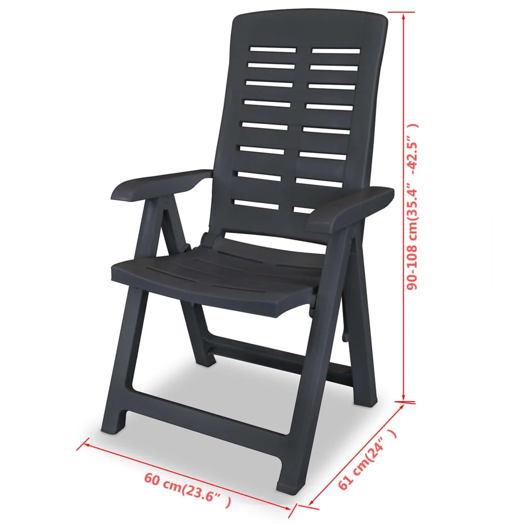 vidaXL Reclining Patio Chairs Outdoor Stack Dining Chair with Armrest Plastic - Image 2