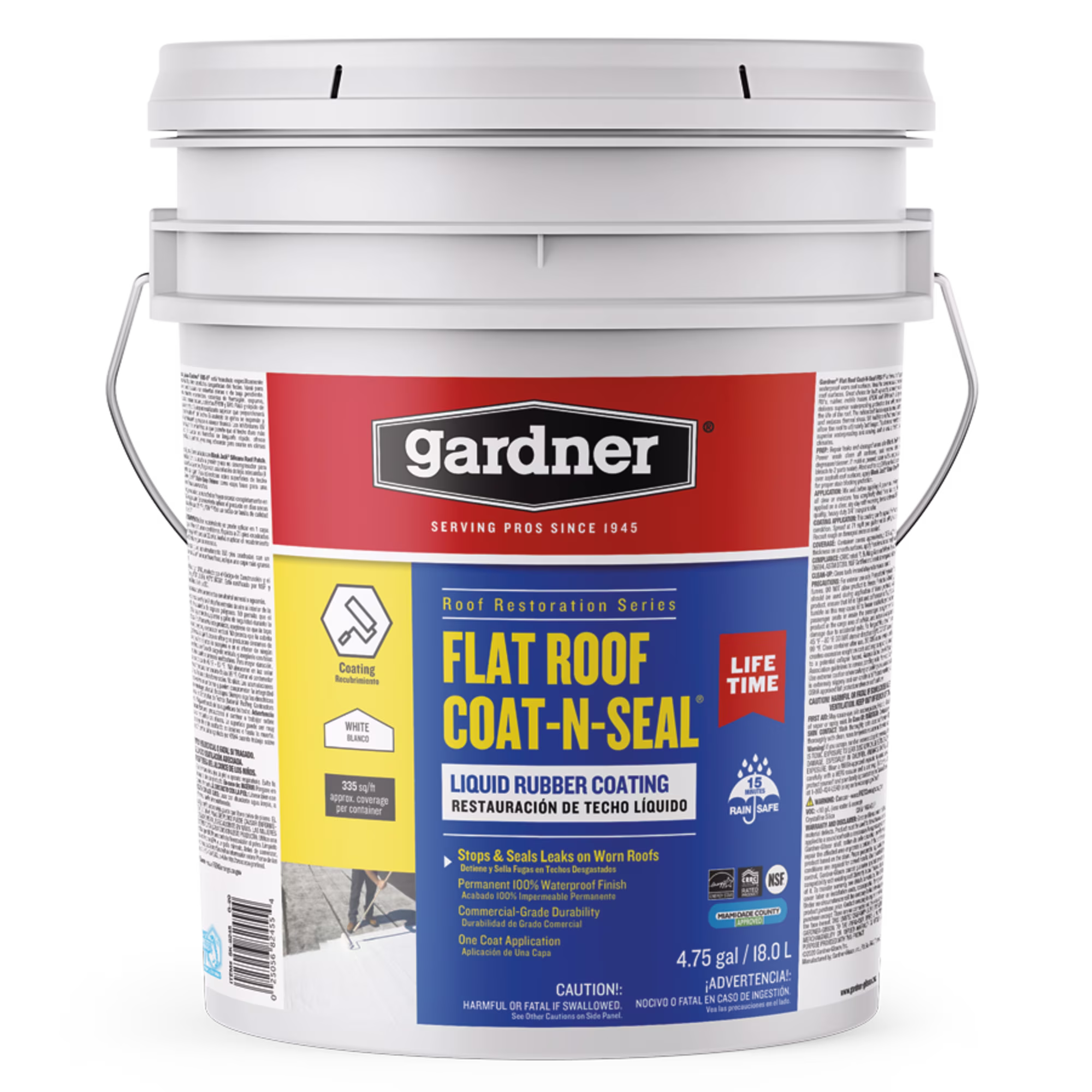 GARDNER Flat Roof Coat - N - Seal Liquid Rubber Coating, White, 5 Gallon(5 gal/White)
